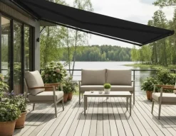 Havemøbelland Bøg Markise - m/motor & LED-lys - 4,8 x 3 m - Grå/Grå