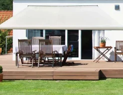 Havemøbelland Bøg Markise - m/motor & LED-lys - 3,5 x 3 m - Hvid/Beige