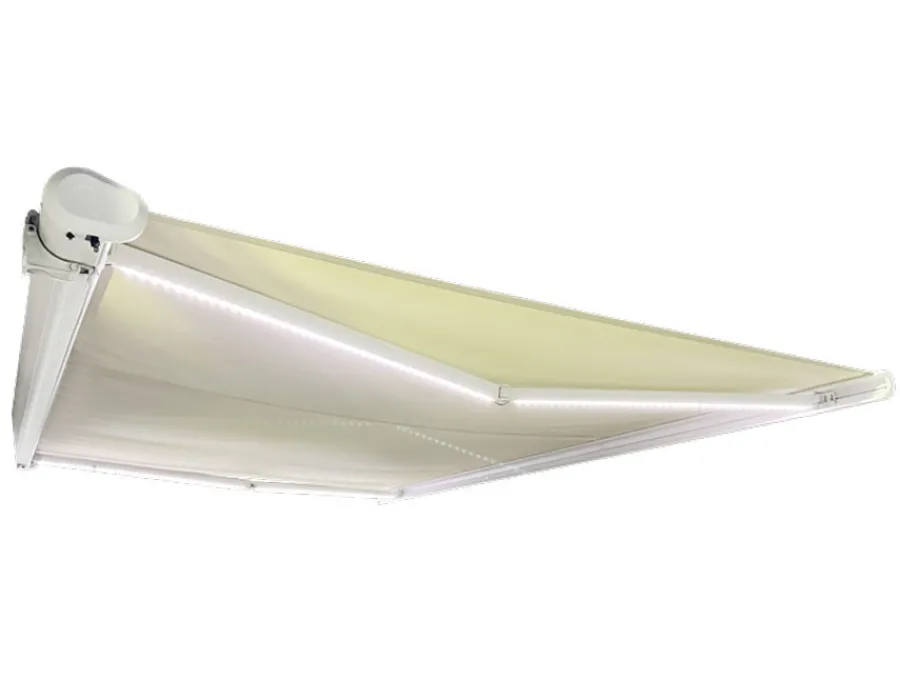 Havemøbelland Bøg Markise - m/motor & LED-lys - 4,8 x 3 m - Hvid/Beige