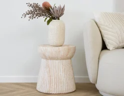 Havemøbelland Bolette Sidebord m/riller - Ø37 x 43 cm - Natur