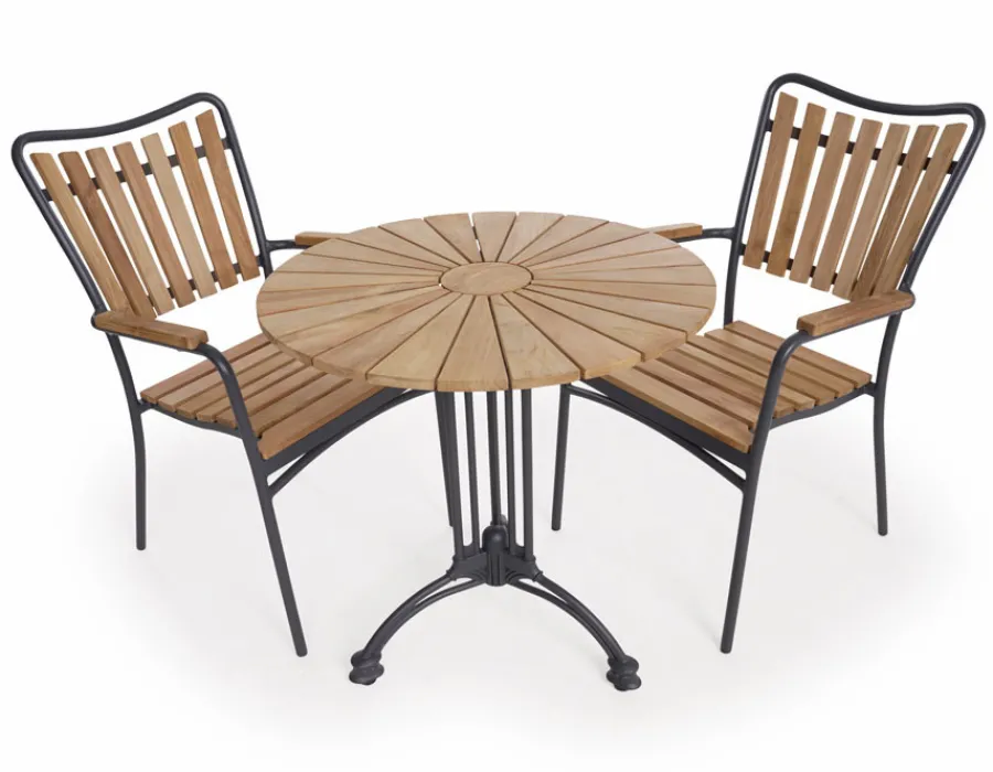 Havemøbelland DaneLine Eva Teak Cafésæt - Ø70 cm - Grå