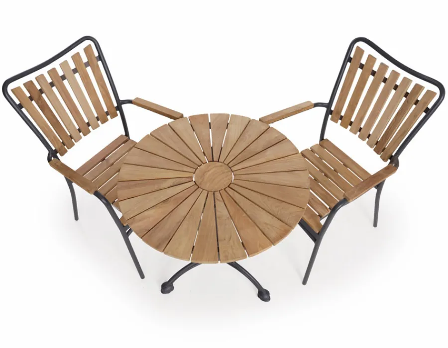 Havemøbelland DaneLine Eva Teak Cafésæt - Ø70 cm - Grå
