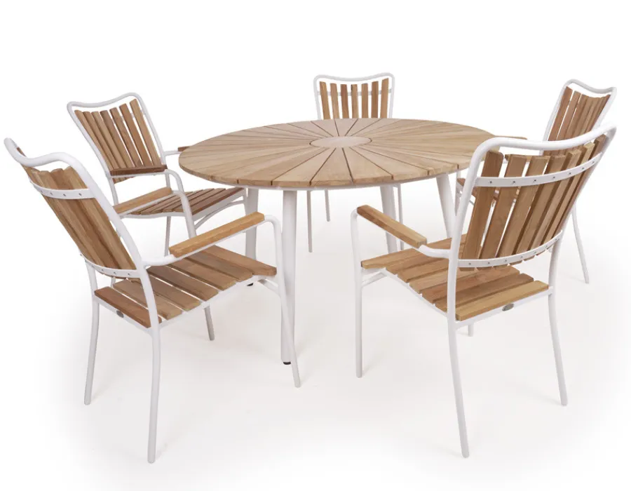 Havemøbelland DaneLine Eva Teak Havemøbelsæt - Ø130 cm - Hvid
