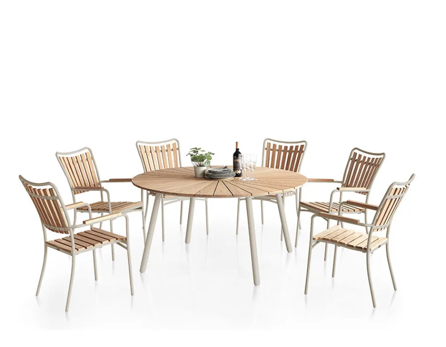 Havemøbelland DaneLine Eva Teak Havemøbelsæt - Ø150 cm - Latte