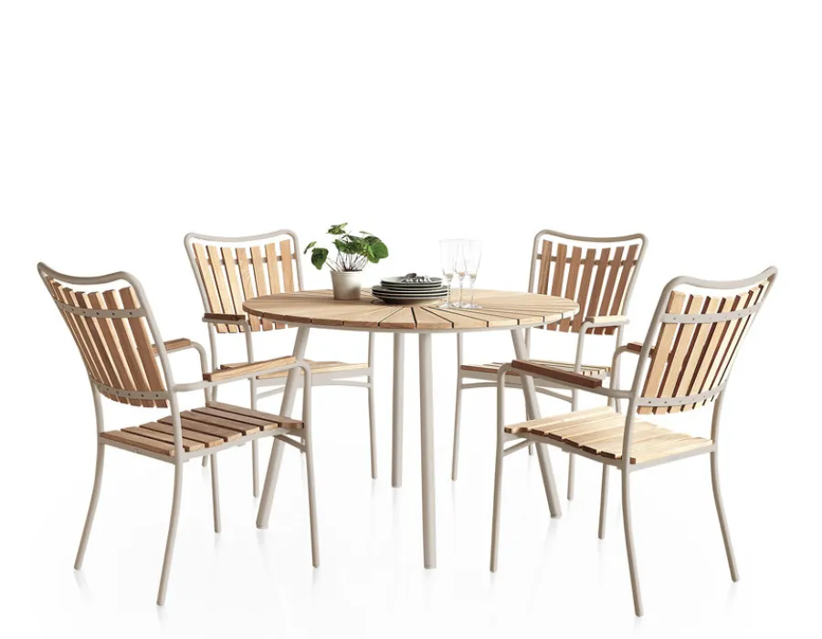 Havemøbelland DaneLine Eva Teak Havemøbelsæt - Ø110 cm - Latte