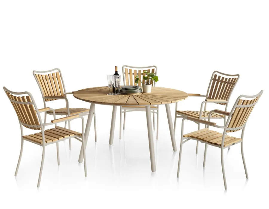 Havemøbelland DaneLine Eva Teak Havemøbelsæt - Ø130 cm - Latte
