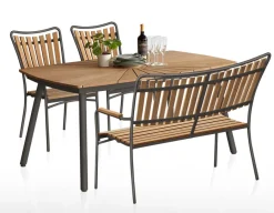 Havemøbelland DaneLine Eva Teak Havemøbelsæt m/bænk+2 stole - 90x160 cm - Grå