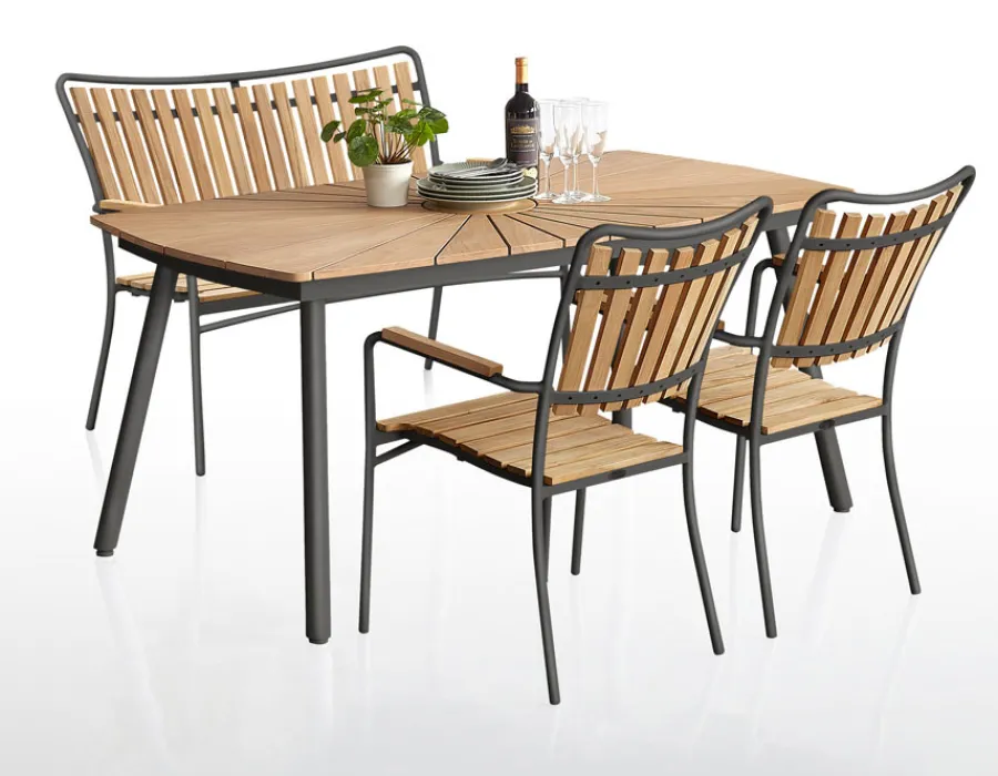 Havemøbelland DaneLine Eva Teak Havemøbelsæt m/bænk+2 stole - 90x160 cm - Grå