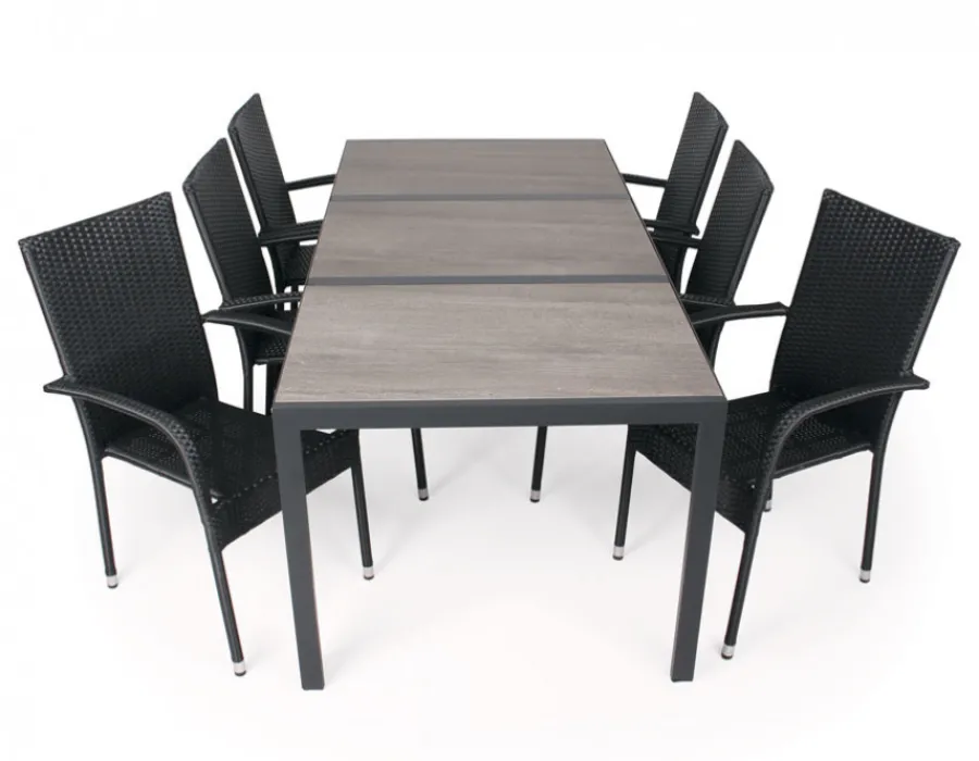 Havemøbelland Fanø Geneve Keramik Havemøbelsæt - 90x195 cm - Sort/grå