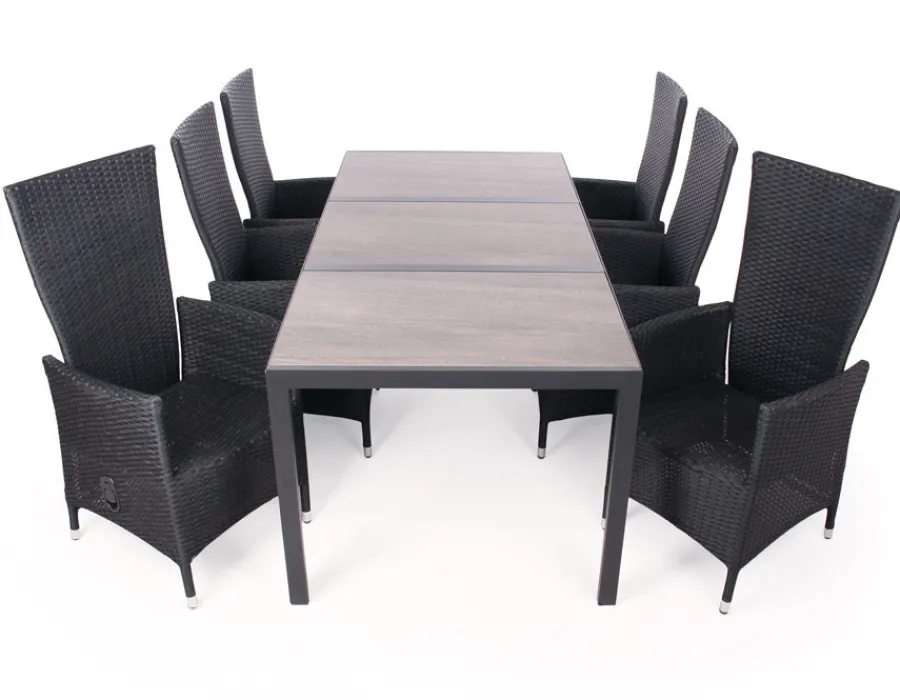 Havemøbelland Fanø Paris Keramik Havemøbelsæt - 90x195 cm - Sort/grå