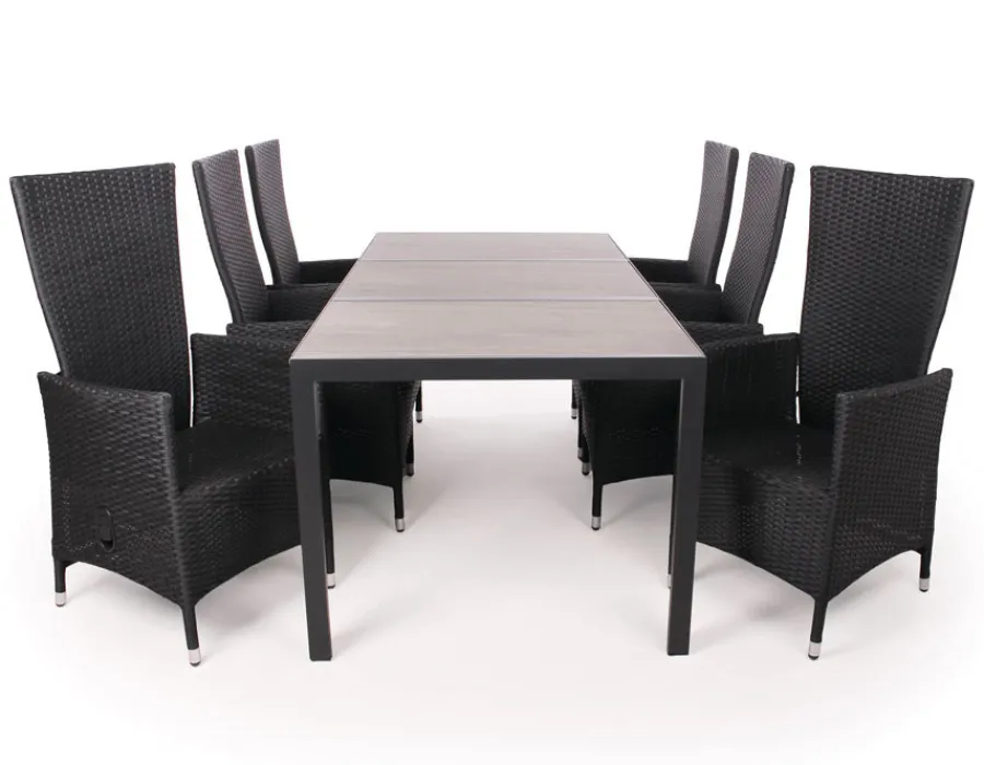 Havemøbelland Fanø Paris Keramik Havemøbelsæt - 90x195 cm - Sort/grå