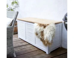 Havemøbelland Hvid hyndebox m/teak låg