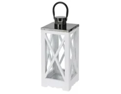 Havemøbelland Lanterne, Hvid m/metal-top, 14x14x34 cm
