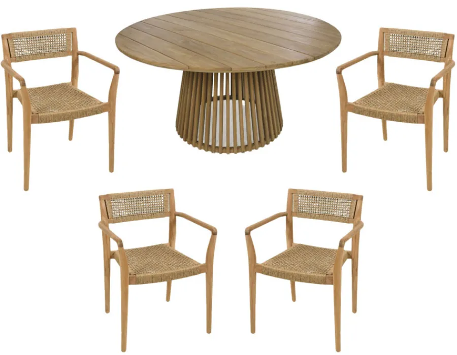 Havemøbelland Luna Manja Teak havemøbelsæt m/4 stole - Ø150 cm