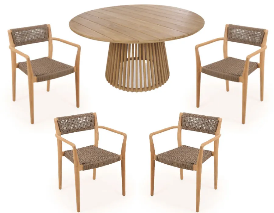 Havemøbelland Luna Tonka Teak havemøbelsæt m/4 stole - Ø150 cm