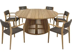 Havemøbelland Luna Tonka Teak havemøbelsæt m/6 stole - Ø180 cm