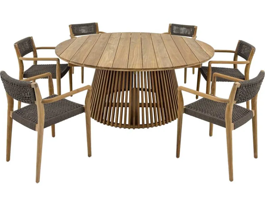 Havemøbelland Luna Tonka Teak havemøbelsæt m/6 stole - Ø180 cm