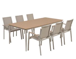 Havemøbelland Malmø Havelmøbelsæt m/6 Stabelstole - 100x200 cm - Gråhvid