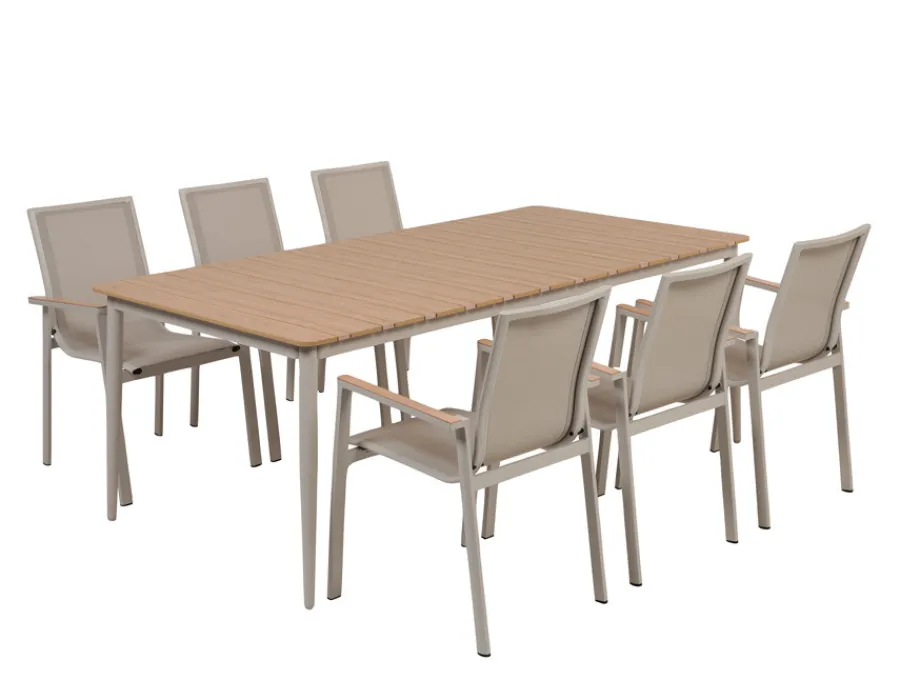 Havemøbelland Malmø Havelmøbelsæt m/6 Stabelstole - 100x200 cm - Gråhvid