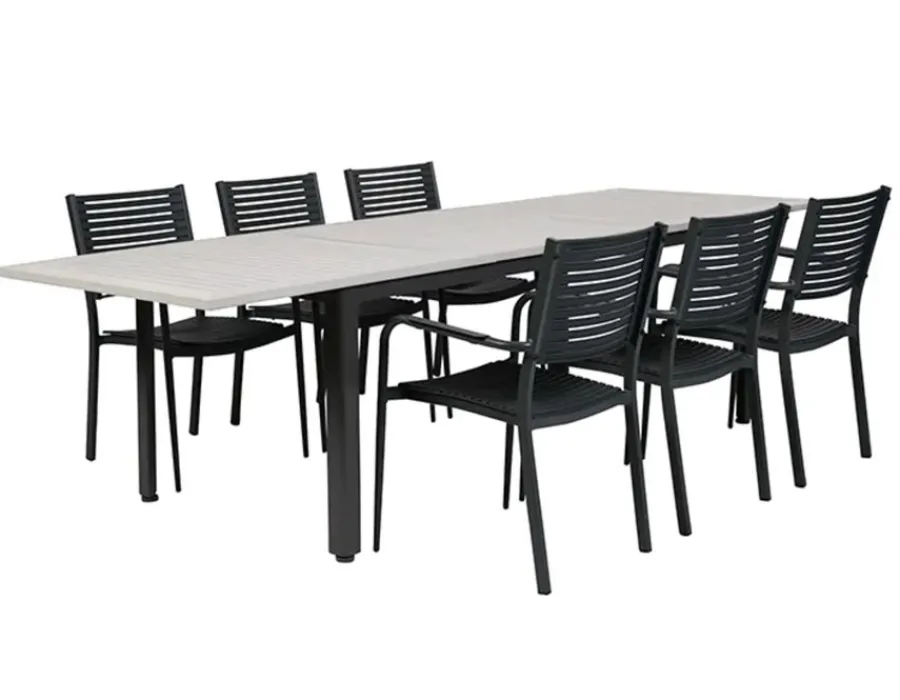 Havemøbelland Nydala Nelly Havemøbelsæt m/6 stole - 90x200/280 - Grå/Sort