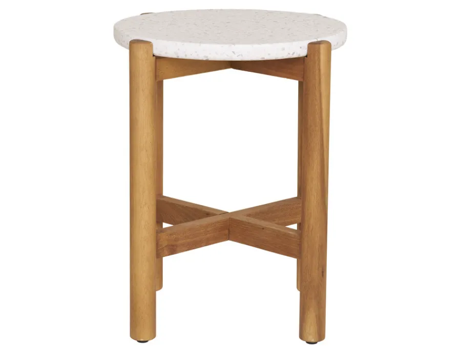 Havemøbelland Olivia Sidebord - Ø37|46H cm - Akacie/terrazzo