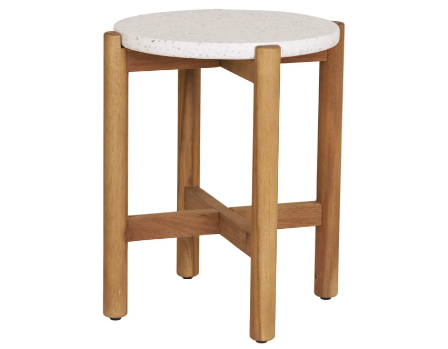 Havemøbelland Olivia Sidebord - Ø37|46H cm - Akacie/terrazzo