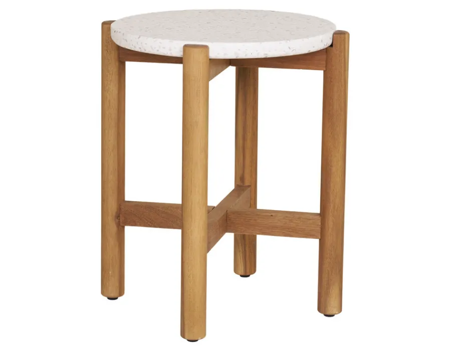 Havemøbelland Olivia Sidebord - Ø37|46H cm - Akacie/terrazzo