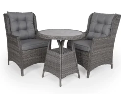 Havemøbelland Rio Grå Cafesæt m/2 loungestole - Ø 70 cm - m/vandafv. hynder