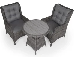 Havemøbelland Rio Grå Cafesæt m/2 loungestole - Ø 70 cm - m/vandafv. hynder