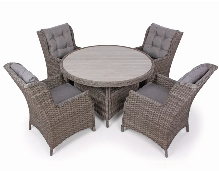 Havemøbelland Rio Grå Havemøbelsæt m/4 loungestole - Ø 130 cm - m/vandafv. hynder