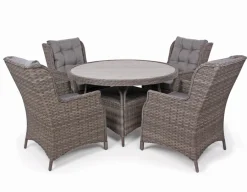 Havemøbelland Rio Grå Havemøbelsæt m/4 loungestole - Ø 130 cm - m/vandafv. hynder