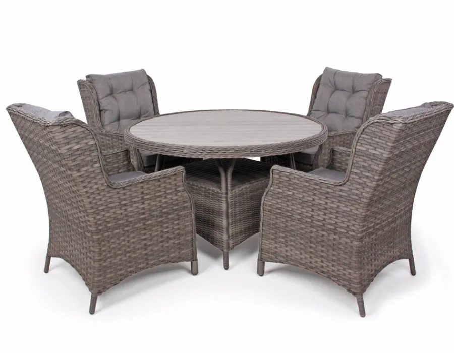 Havemøbelland Rio Grå Havemøbelsæt m/4 loungestole - Ø 130 cm - m/vandafv. hynder