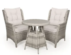 Havemøbelland Rio Lys Grå Cafesæt m/2 loungestole - Ø 70 cm - m/vandafv. hynder