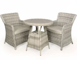 Havemøbelland Rio Lys Grå Cafesæt m/2 spisestole - Ø 70 cm - m/vandafv. hynder