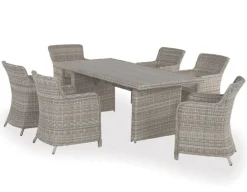 Havemøbelland Rio Lys Grå Havemøbelsæt m/6 spisestole - 94x210 cm - m/vandafv. hynder