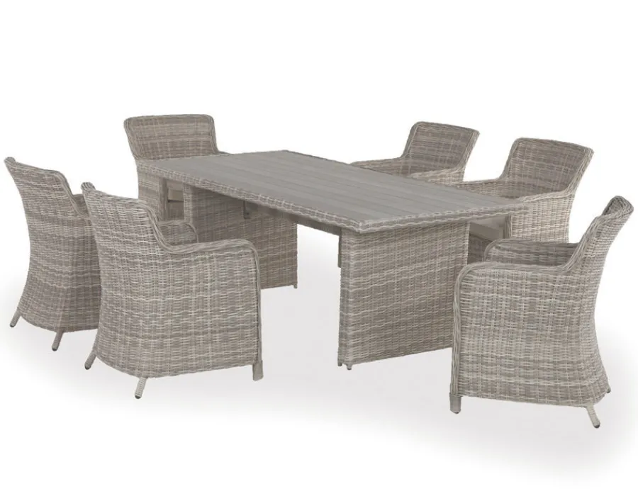 Havemøbelland Rio Lys Grå Havemøbelsæt m/6 spisestole - 94x210 cm - m/vandafv. hynder