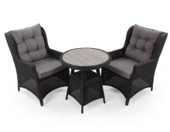 Havemøbelland Rio sort Cafesæt m/2 loungestole - Ø 70 cm - m/vandafv. hynder