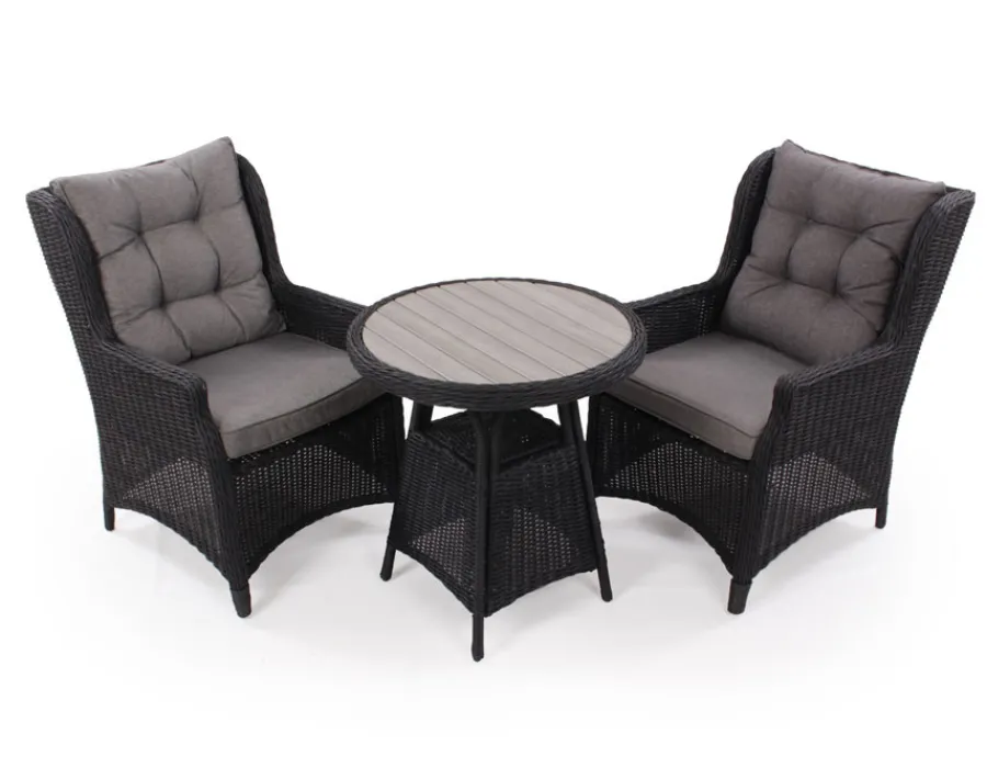 Havemøbelland Rio sort Cafesæt m/2 loungestole - Ø 70 cm - m/vandafv. hynder