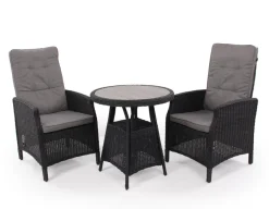 Havemøbelland Rio Sort Cafesæt m/2 pos stole - Ø 70 cm - m/vandafv. hynder