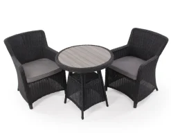 Havemøbelland Rio Sort Cafesæt m/2 spisestole - Ø 70 cm - m/vandafv. hynder