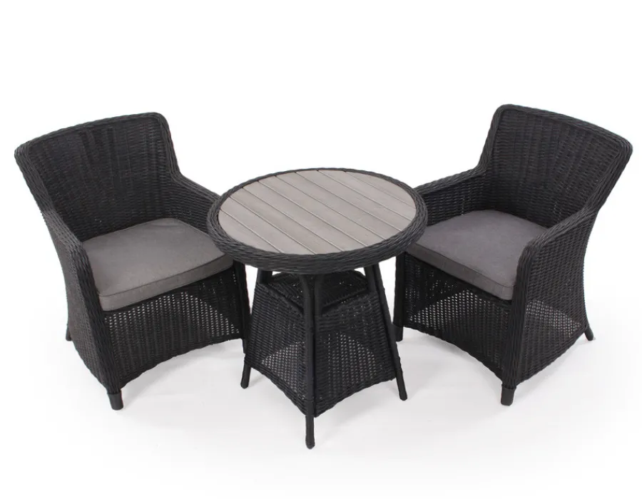 Havemøbelland Rio Sort Cafesæt m/2 spisestole - Ø 70 cm - m/vandafv. hynder