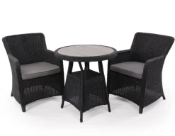 Havemøbelland Rio Sort Cafesæt m/2 spisestole - Ø 70 cm - m/vandafv. hynder