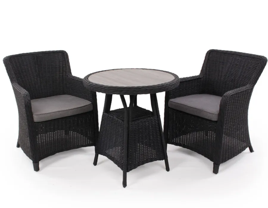 Havemøbelland Rio Sort Cafesæt m/2 spisestole - Ø 70 cm - m/vandafv. hynder