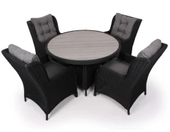 Havemøbelland Rio Sort Havemøbelsæt m/4 loungestole - Ø 130 cm - m/vandafv. hynder