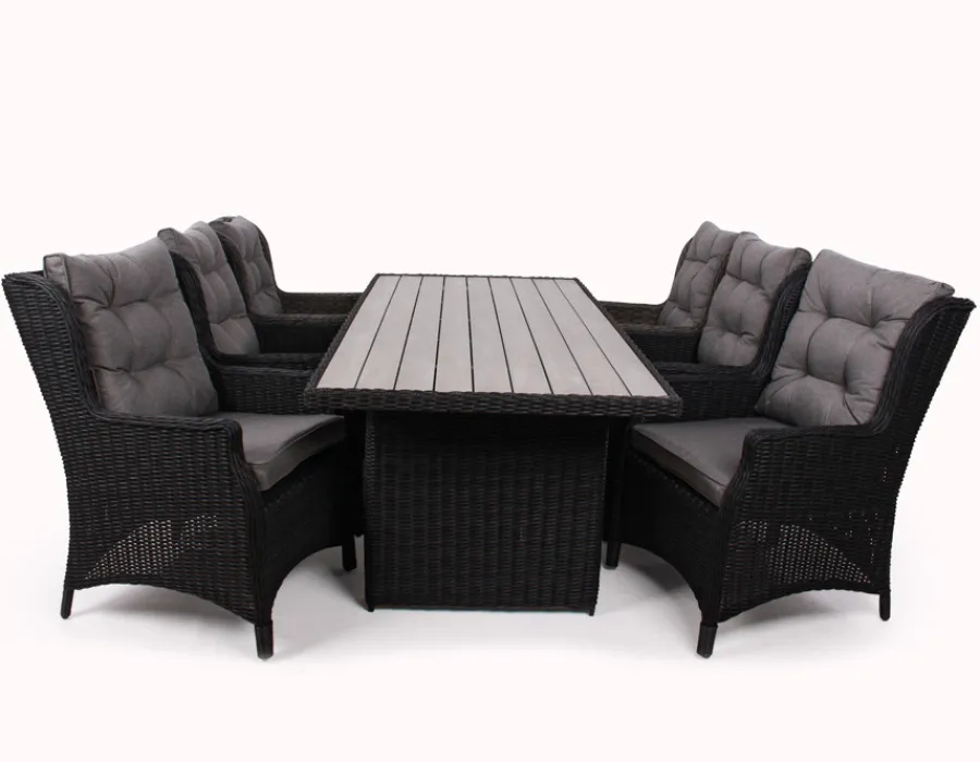 Havemøbelland Rio Sort Havemøbelsæt m/6 loungestole - 94x210 cm - m/vandafv. hynder