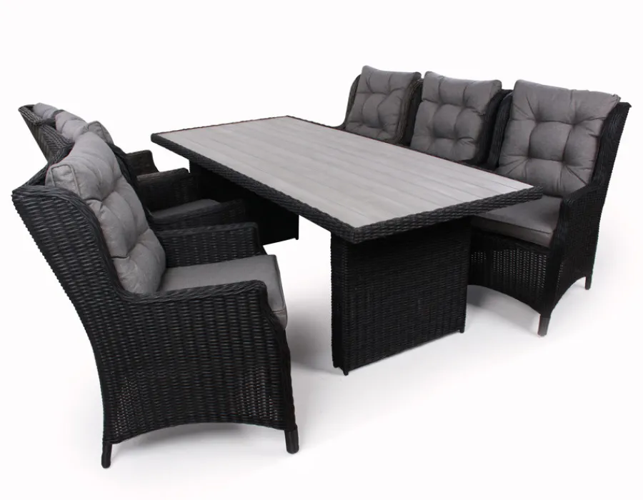 Havemøbelland Rio Sort Havemøbelsæt m/6 loungestole - 94x210 cm - m/vandafv. hynder
