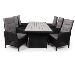 Havemøbelland Rio Sort Havemøbelsæt m/6 pos stole - 94x210 cm - m/vandafv. hynder