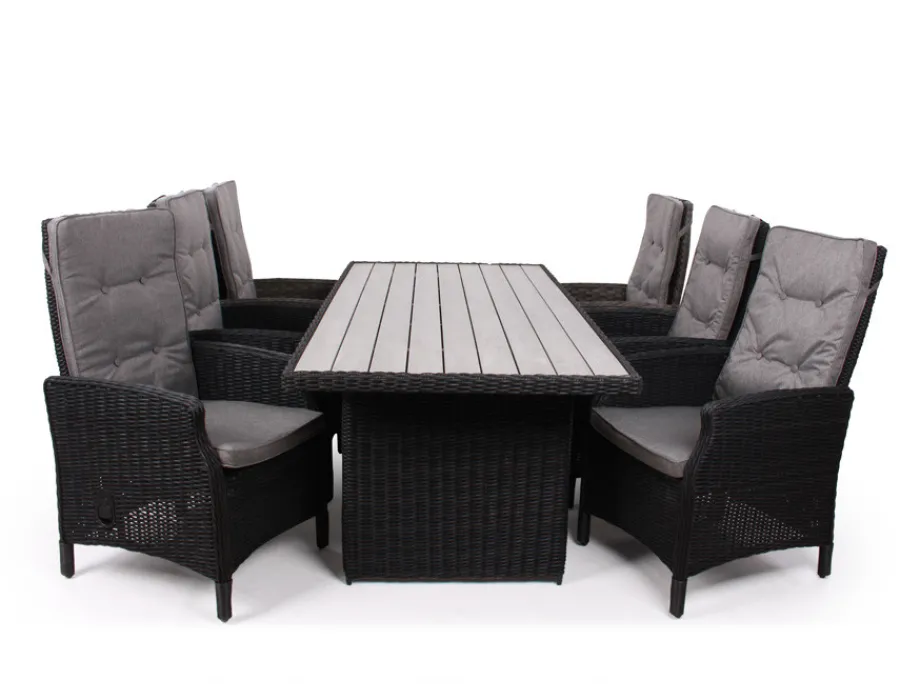 Havemøbelland Rio Sort Havemøbelsæt m/6 pos stole - 94x210 cm - m/vandafv. hynder