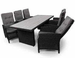 Havemøbelland Rio Sort Havemøbelsæt m/6 pos stole - 94x210 cm - m/vandafv. hynder