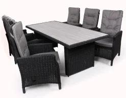 Havemøbelland Rio Sort Havemøbelsæt m/6 pos stole - 94x210 cm - m/vandafv. hynder